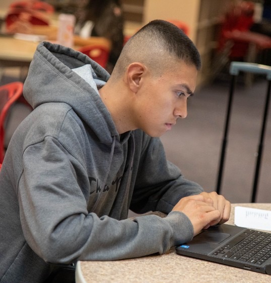 student using laptop at desk